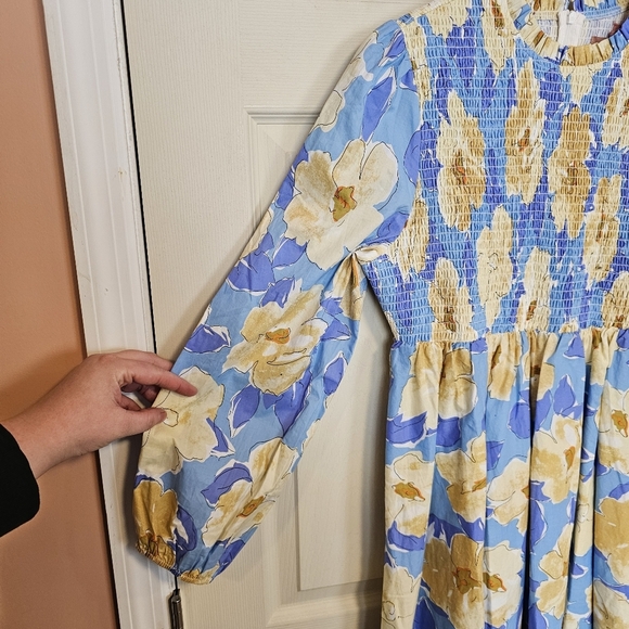 JessaKae Fallen Willow Floral Smocked Midi Cottagecore Peasent Long Sleeve Dress - Picture 10 of 12